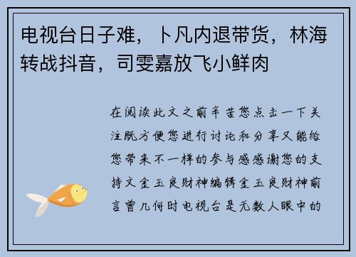 电视台日子难，卜凡内退带货，林海转战抖音，司雯嘉放飞小鲜肉