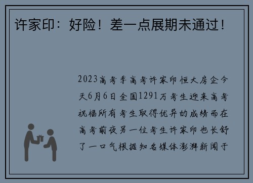 许家印：好险！差一点展期未通过！