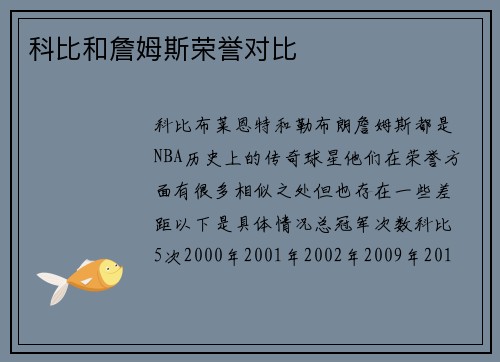 科比和詹姆斯荣誉对比