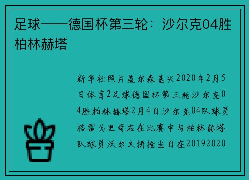 足球——德国杯第三轮：沙尔克04胜柏林赫塔