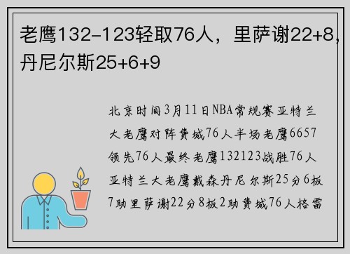 老鹰132-123轻取76人，里萨谢22+8，丹尼尔斯25+6+9